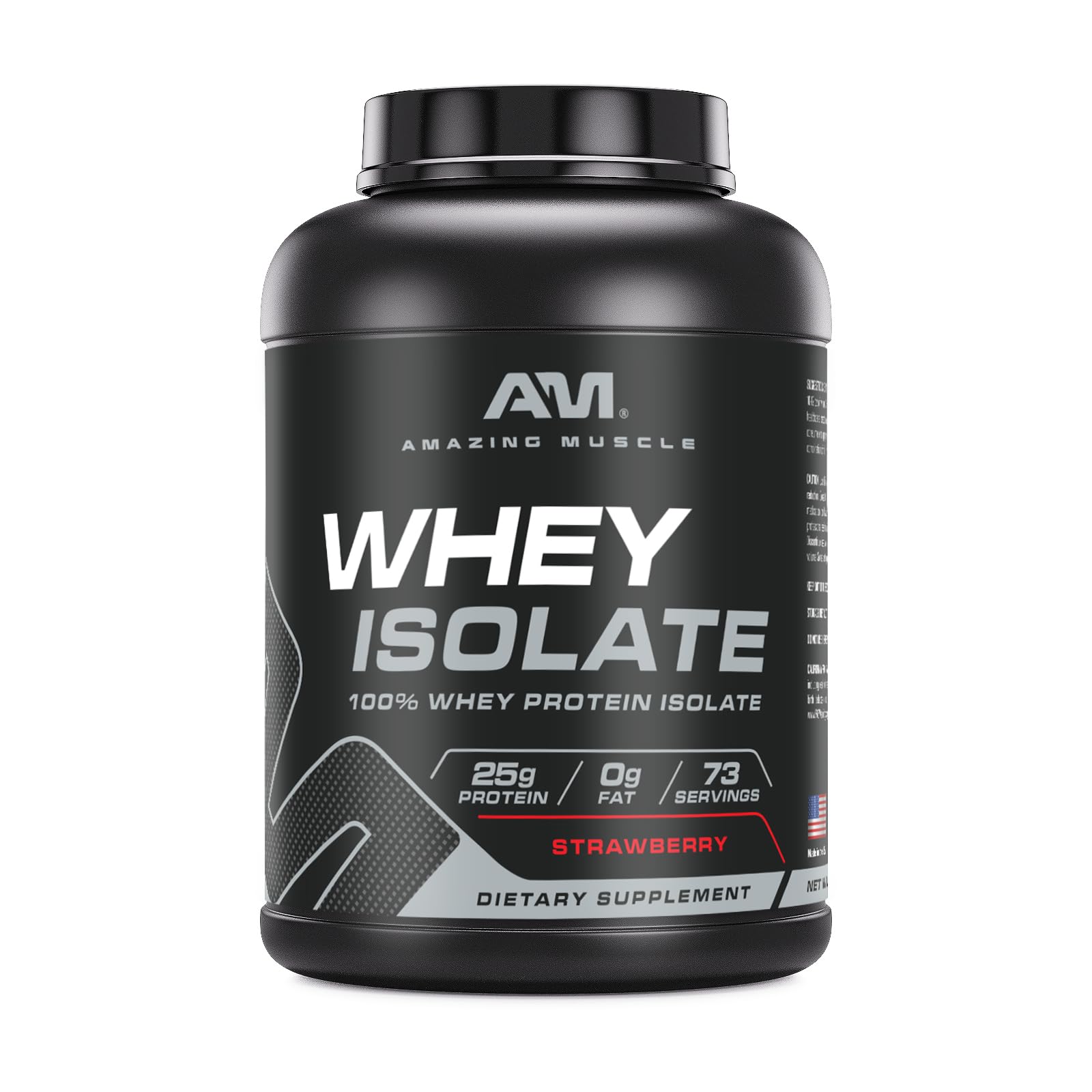 Amazing Muscle Whey Protein Isolate Powder | 25 Grams Protein Per Serving | 100% Whey Isolate | Zero Fat | Made in USA (5 Lb, Strawberry)