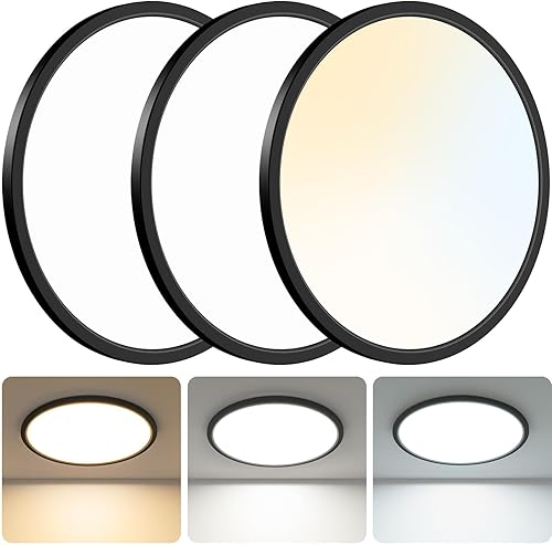 Miniatura 8 de libtit Lámpara de techo negra de 16.5 pulgadas, paquete de 3 lámparas de techo grandes y brillantes de 4200 lúmenes, 36 W, 3000 K4500 K6000 K, luces