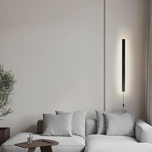 Miniatura 5 de Modernas luces de pared enchufables, aplique de pared largo LED negro esmerilado de 31.4 pulgadas, lámpara de pared de acrílico blanco cálido de 16
