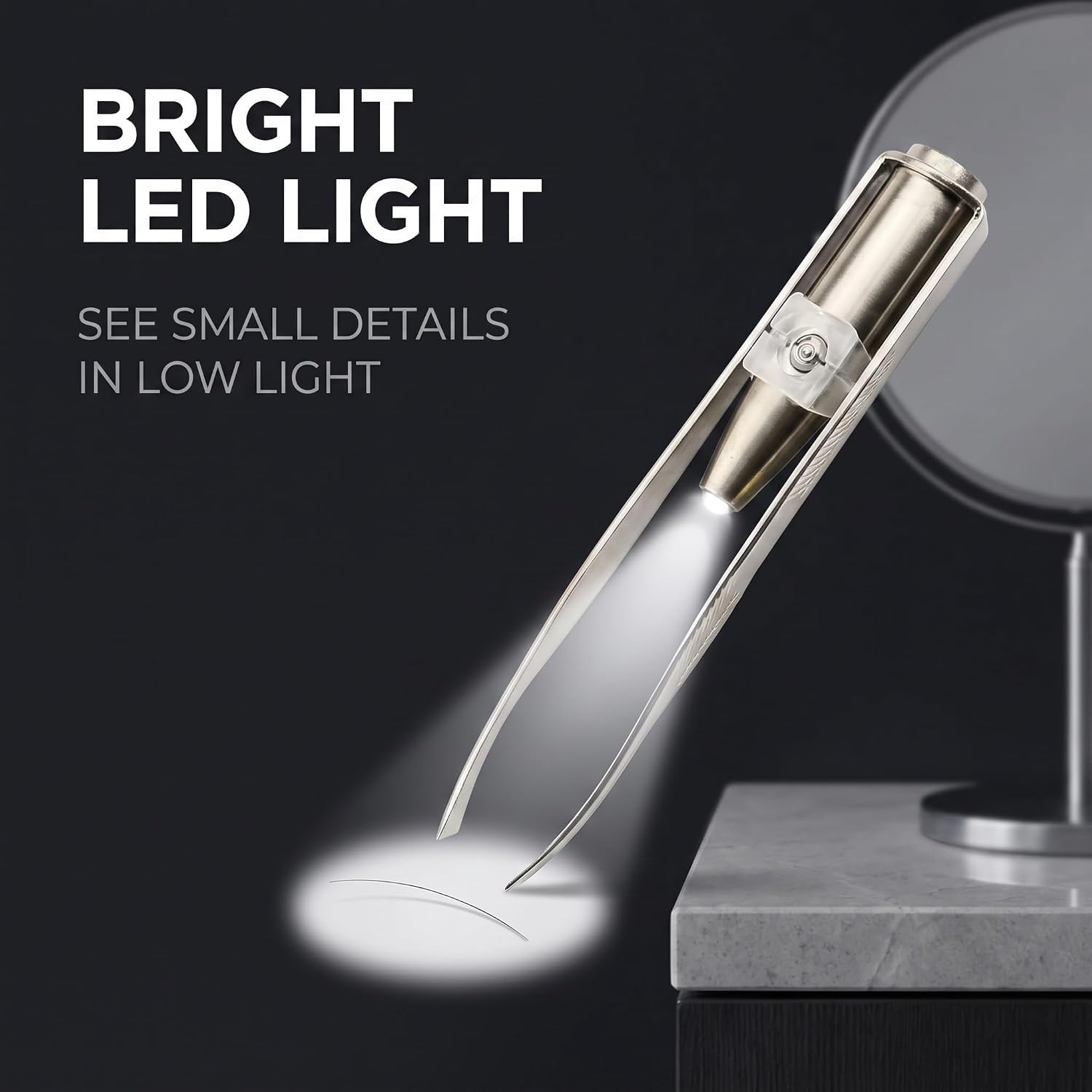 Pinzas de maquillaje de acero inoxidable con luz LED creativa, para cejas, pestañas y cejas, durabilidad y practicidad, belleza y cuidado personal (8,8 x 0,8 x 1,6 cm)