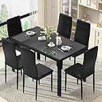 DKLGG 7-Piece Dining Table Set for 6, Glass Dining Room Table with 6 PU Leather Chairs, Modern Kitchen Table Set, Saving Space Dining Set for Dinette, Small Space, Black - Image 2