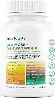 Sea Moss Capsules with Ashwagandha – Turmeric, Bladderwrack, Burdock, Elderberry, Black Seed Oil & Iodine – Immune, Energy & Stress Support Supplement – 60 Vegan Capsules Doctor Formulated