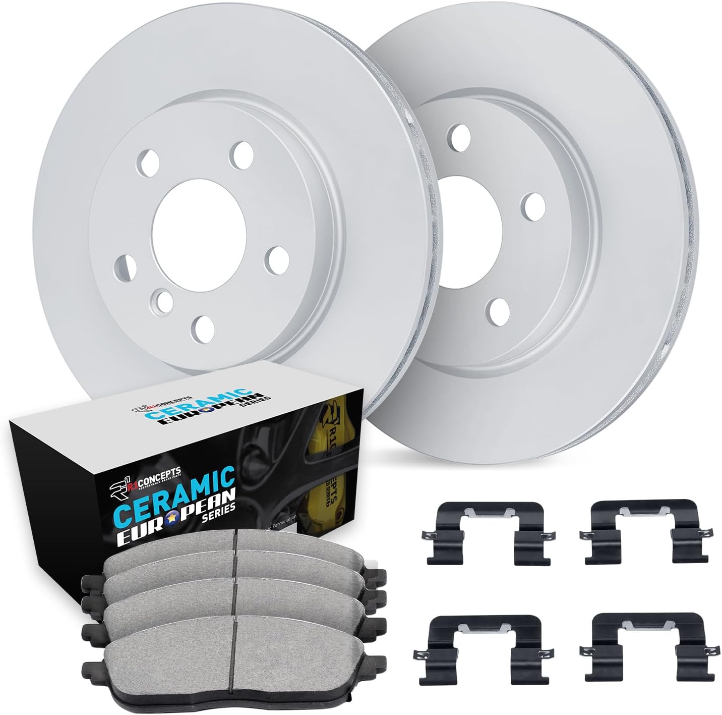 R1 Concepts Front Brake Kit For 2017 Audi Q7| Blank Brake Rotors| Euro Ceramic Brake Pads and Rotors Kit|Hardware included