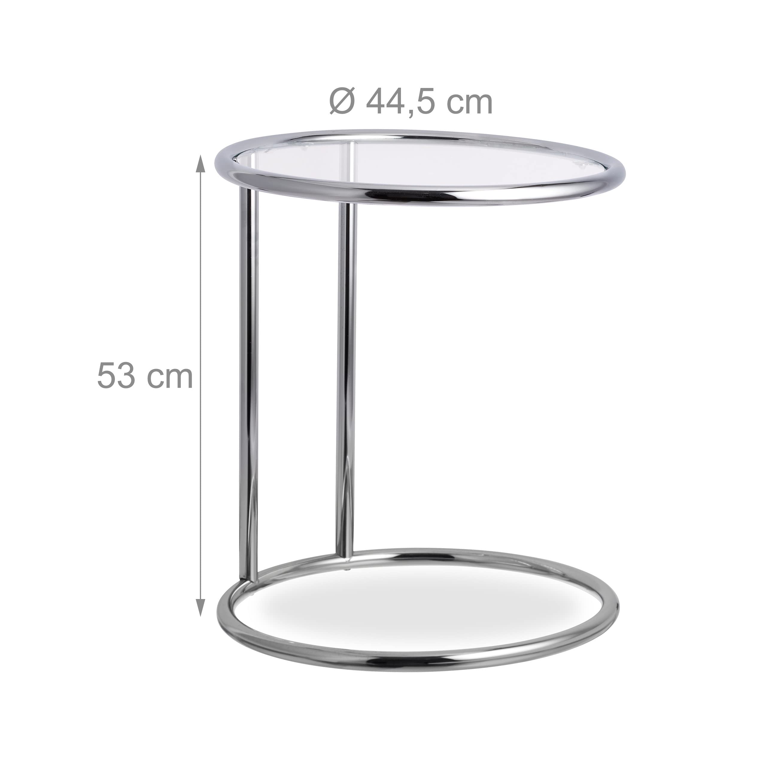 Relaxdays Mesa Auxiliar Redonda, Mesa Café Decorativa, Mesa de Diseño, Metal-Cristal, 53 x 45 cm, Plateado