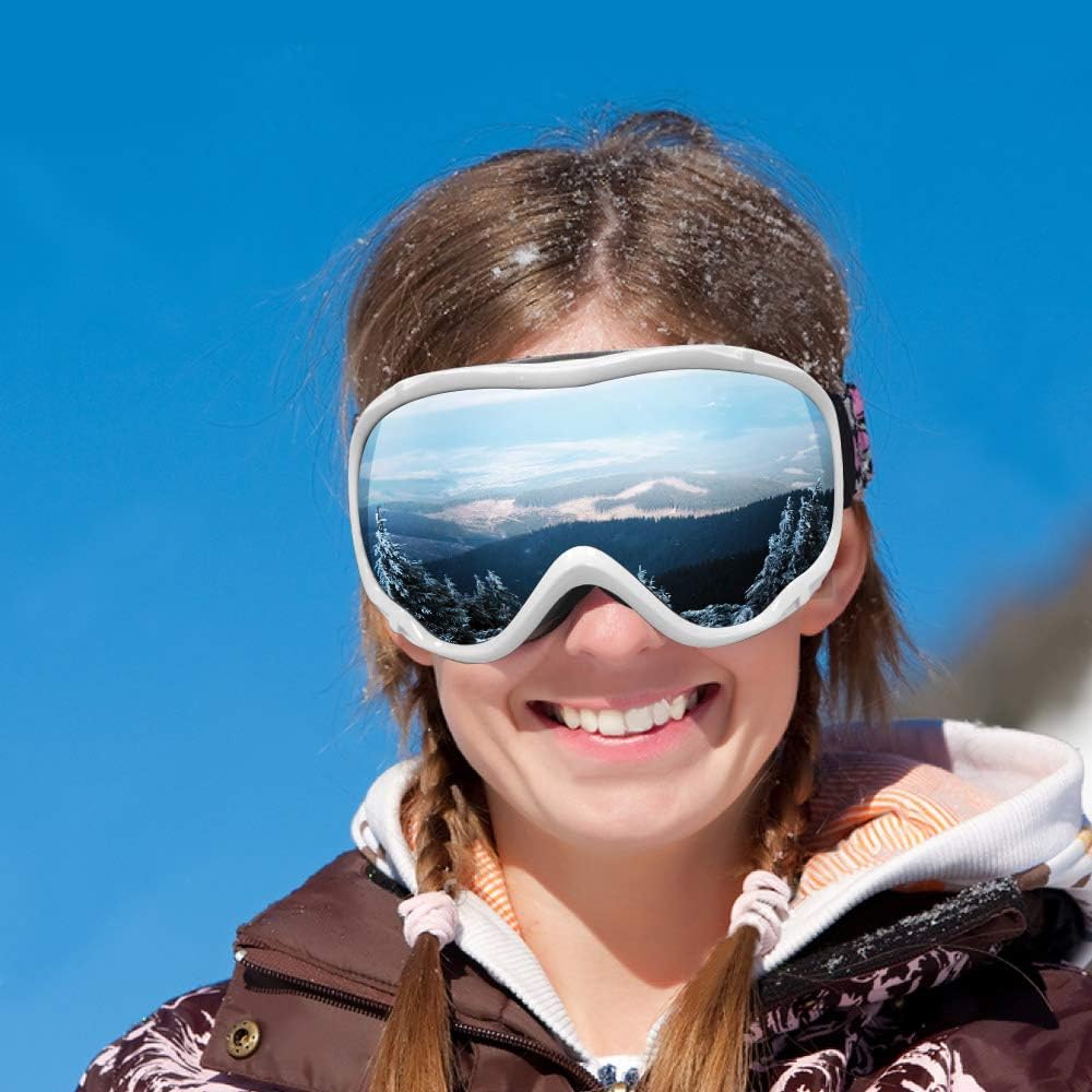 ZIONOR Lagopus Ski Snowboard Goggles UV Protection Anti Fog Snow Goggles for Men Women Adult Youth VLT 8.6% White Frame Silver Lens : Sports & Outdoors