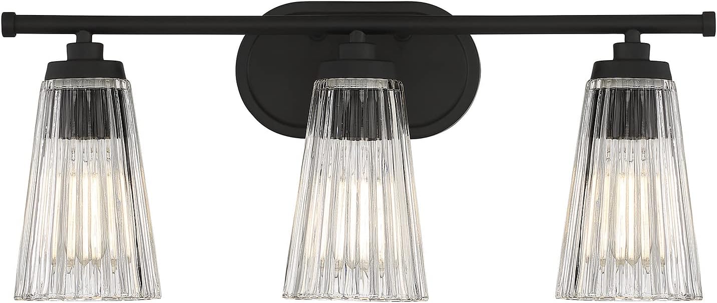 Savoy House 8-1745-4-BK Chantilly Vintage Traditional Clear Ribbed Glass Bathroom Vanity Wall Light, 4-Light 240 Total Watts, 10" H x 31" W, Matte Black