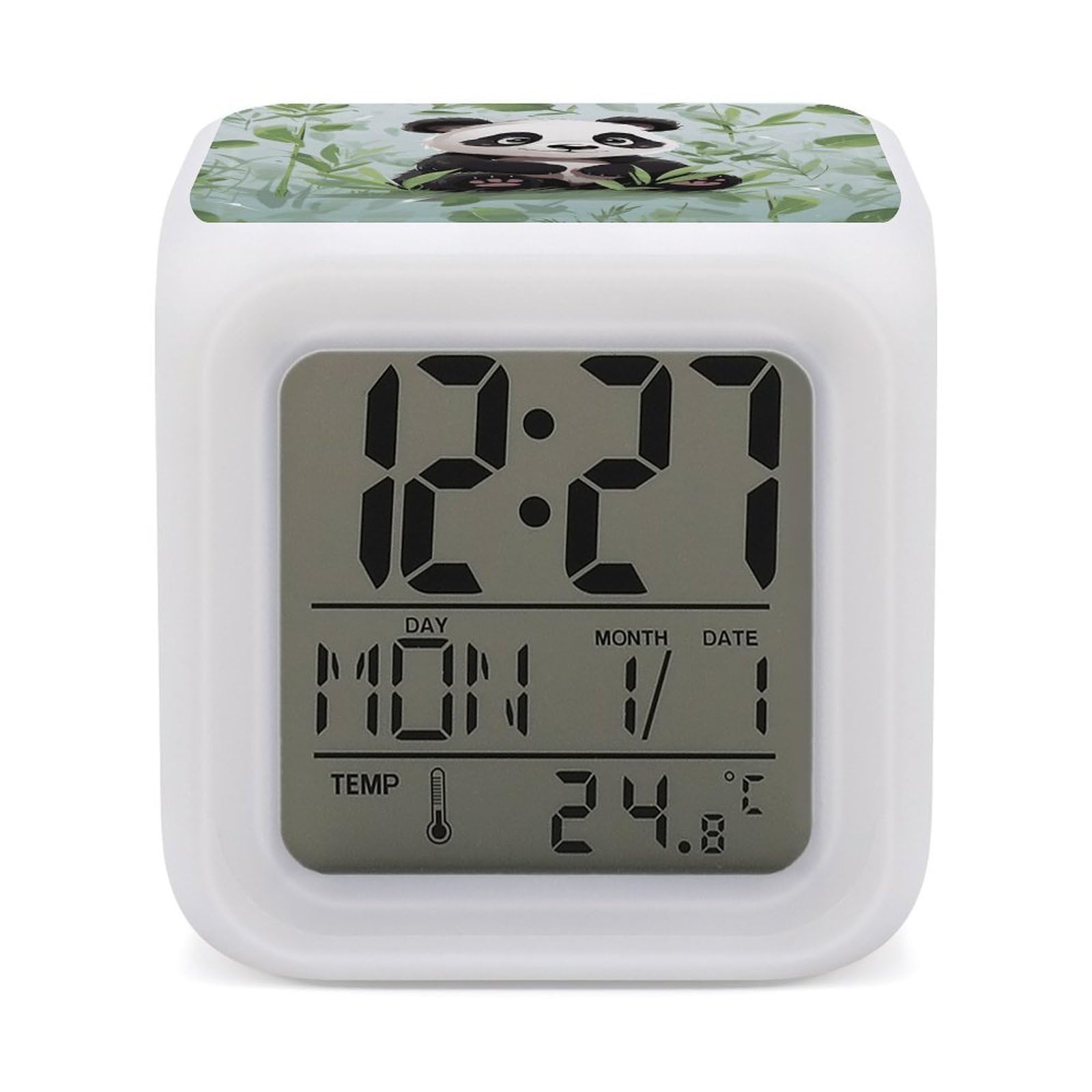 VstaDank Panda Bamboo Alarm Clocks with 7 Color Changing Night Light Exquisite Bedroom Digital Clocks with LED Temperature Display Desk Clock Ok to Wake Clocks for Heavy Sleeper