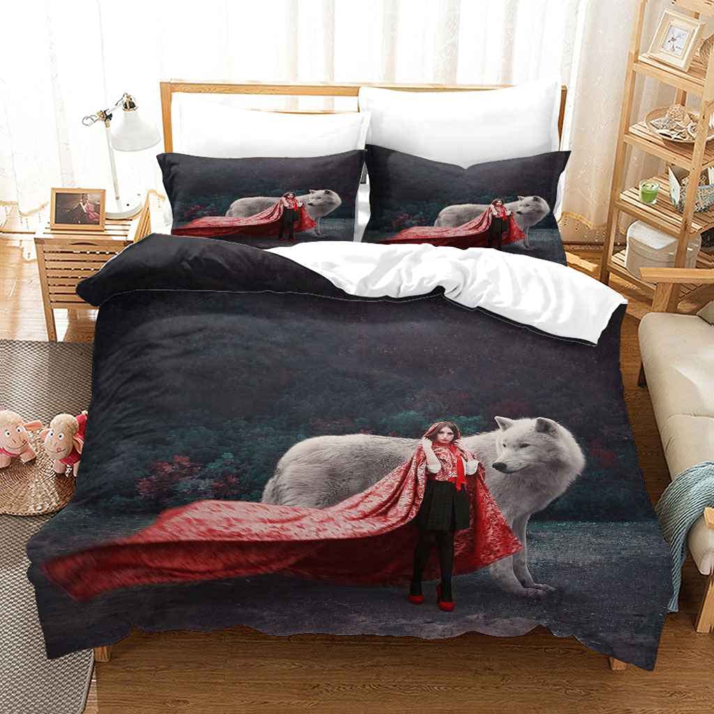Housse De Couette Microfibre 220x230 Cm + 2 Taies - Facile à Repasser, Anti-rétrécissement, Motif Loup