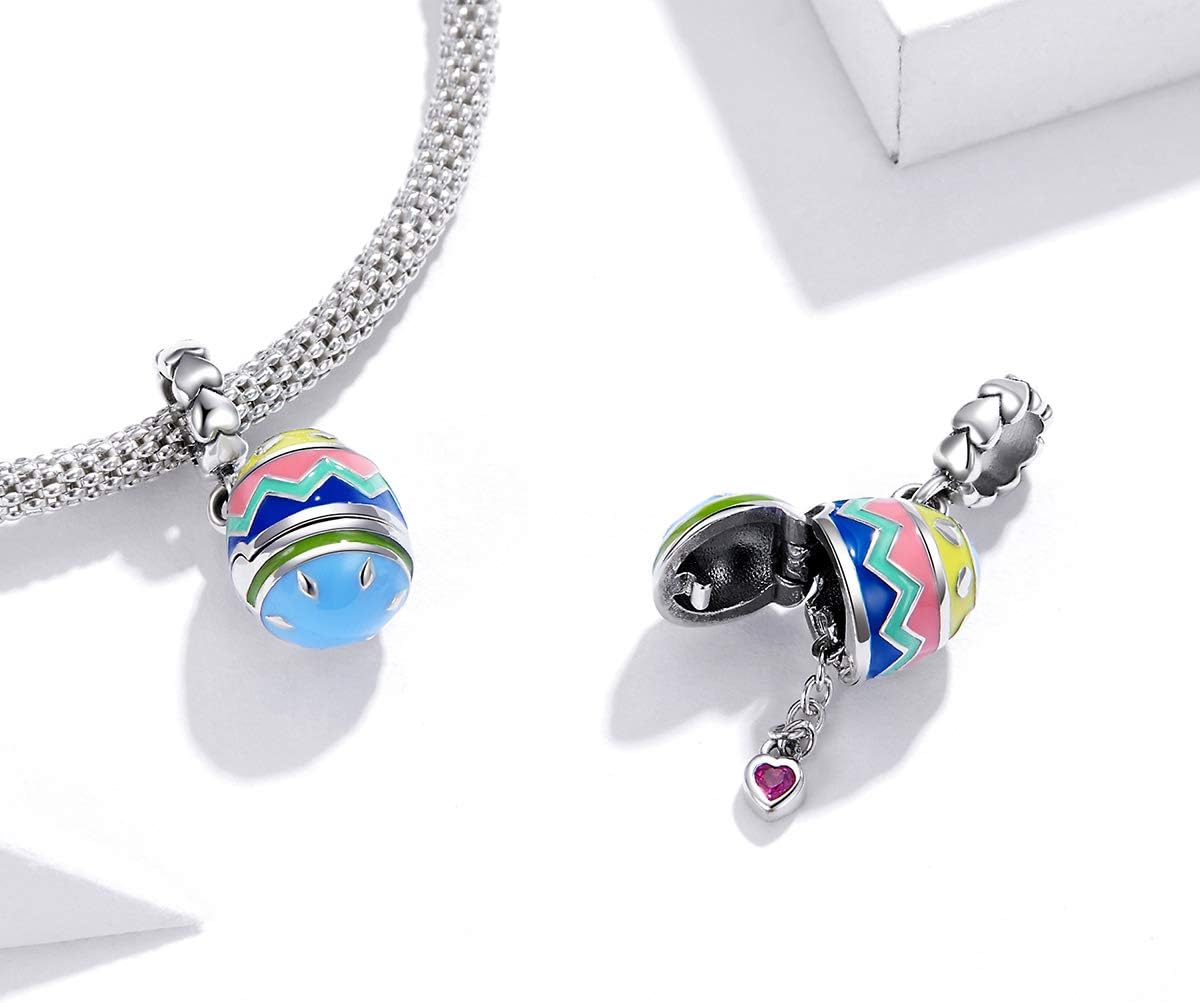 Easter Bracelet Charm Bead Easter Eggs DIY Charm 100% Genuine 925 Sterling Silver Fits Pandora Bracelet Necklace, European Charms Bracelet SCC1753