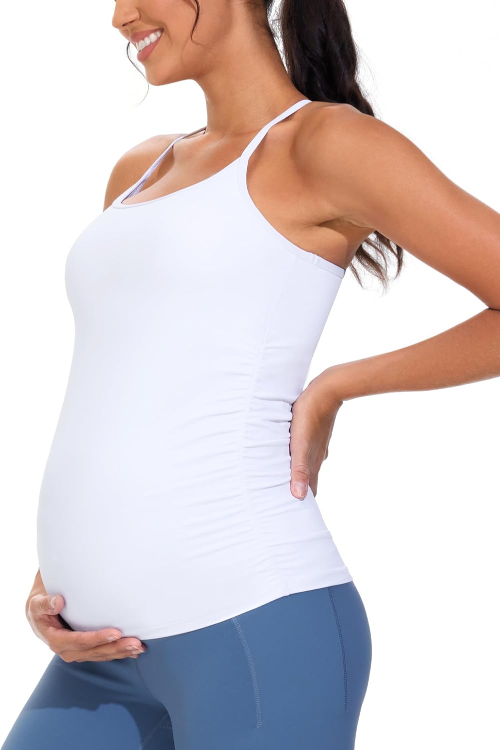 THE GYM PEOPLE Women's Maternity Tank Tops Racerback Pregnancy Ruched Sleeveless Yoga Workout Shirts with Removable Padded