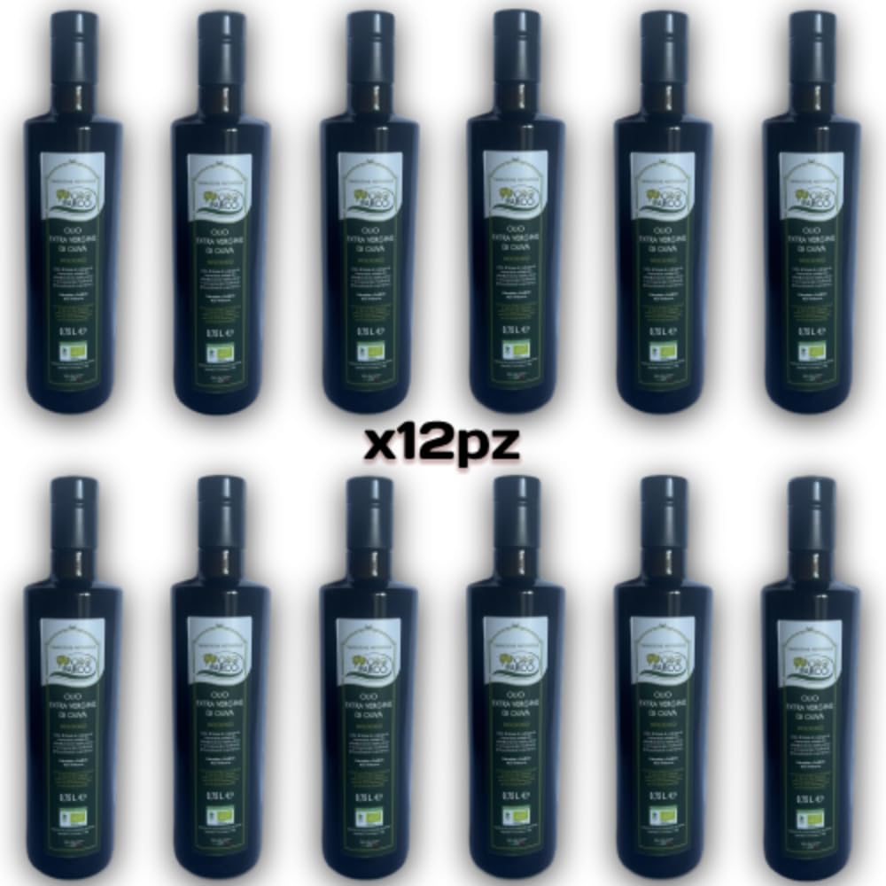 Olio extra vergine di oliva Biologico Coratina 12x750ml – EVO Monocultivar Estratto a Freddo, 100% Italiano Gusto Intenso Gourmet