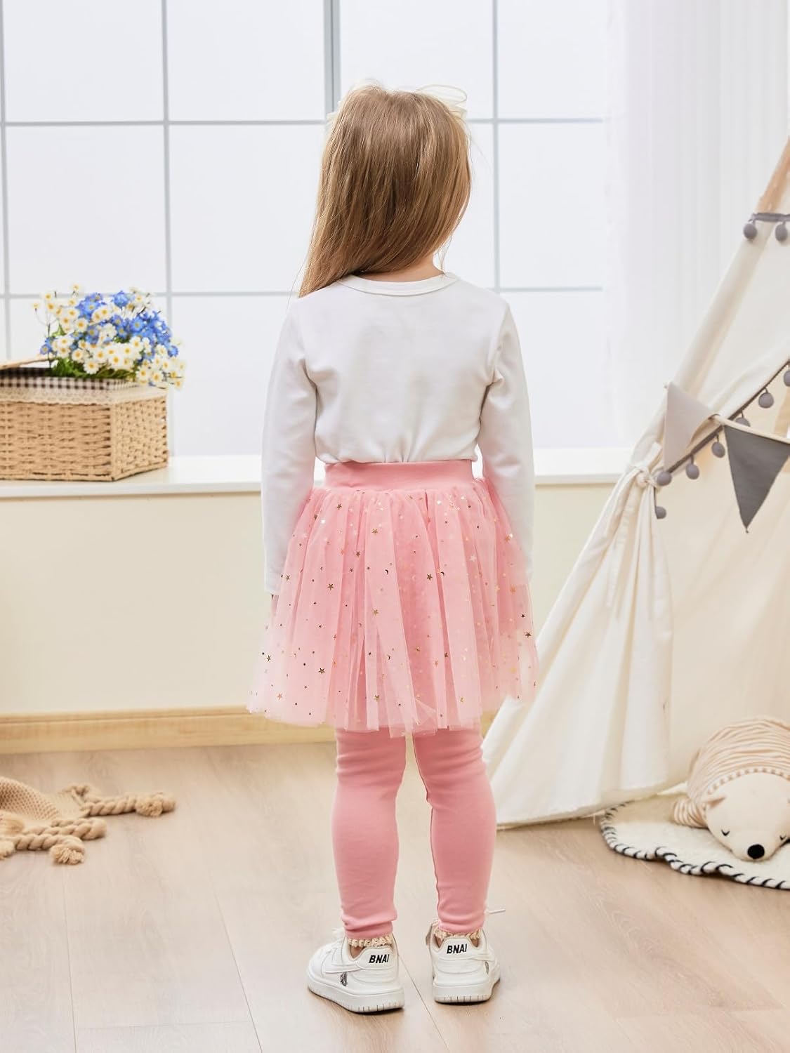 Girls Leggings with Skirt Kids Tulle Skirt with Sparkling Stars Pants Toddler Footless Leggings 1-8 Years - Image 3