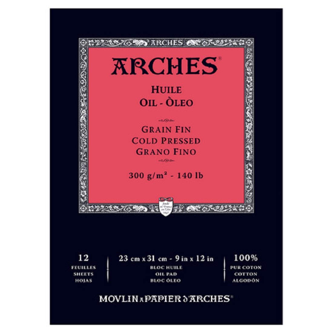 Arches - A1795108 - Oil Paper Pad - 9" x 12" - 12 Sheets - 300gsm - Fine Grain - White
