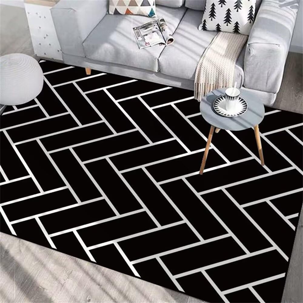 Grand tapis de salon intérieur design noir rayé 130x190 cm