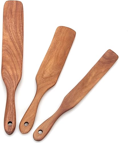Juego de 3 espátulas de madera de teca para masa madre, herramientas de cocina, espátula de pan plana, espátula para utensilios de cocina, juego de