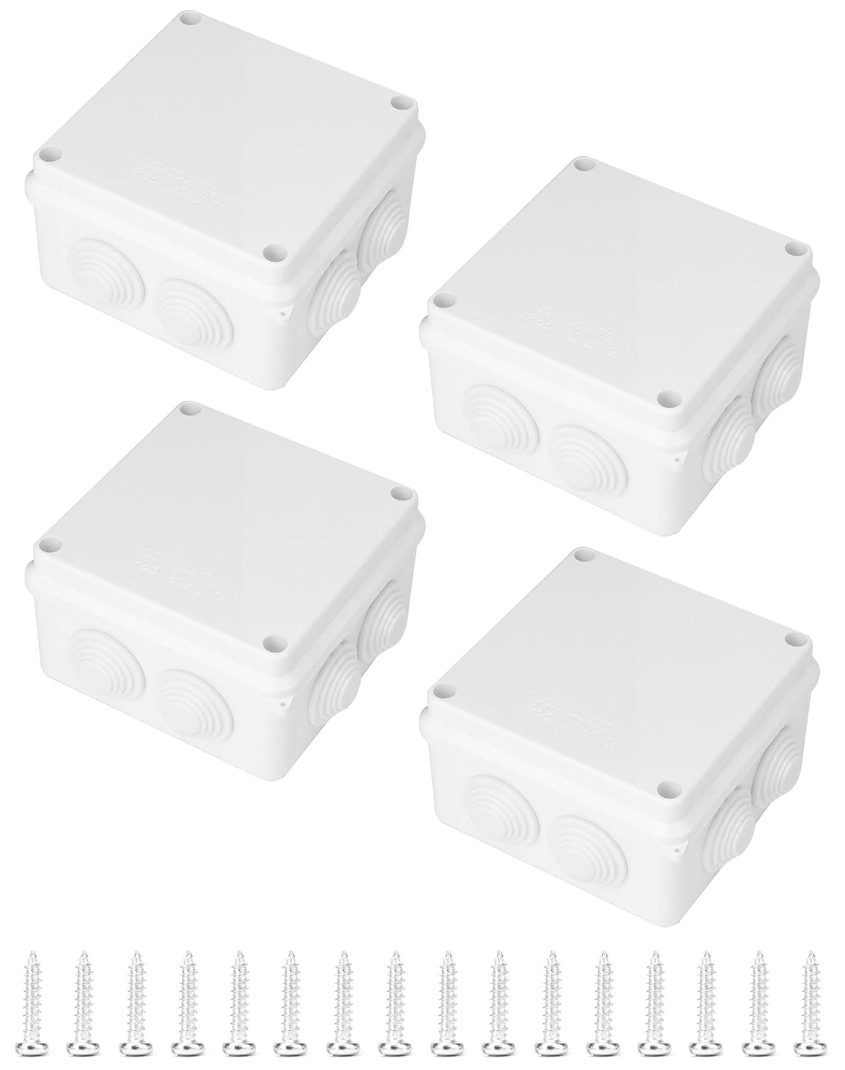 QWORK Waterproof Dustproof IP65 ABS Plastic Junction Box 4" x 4" x 2.8", 4 Pack Universal Electrical Project Enclosure, White
