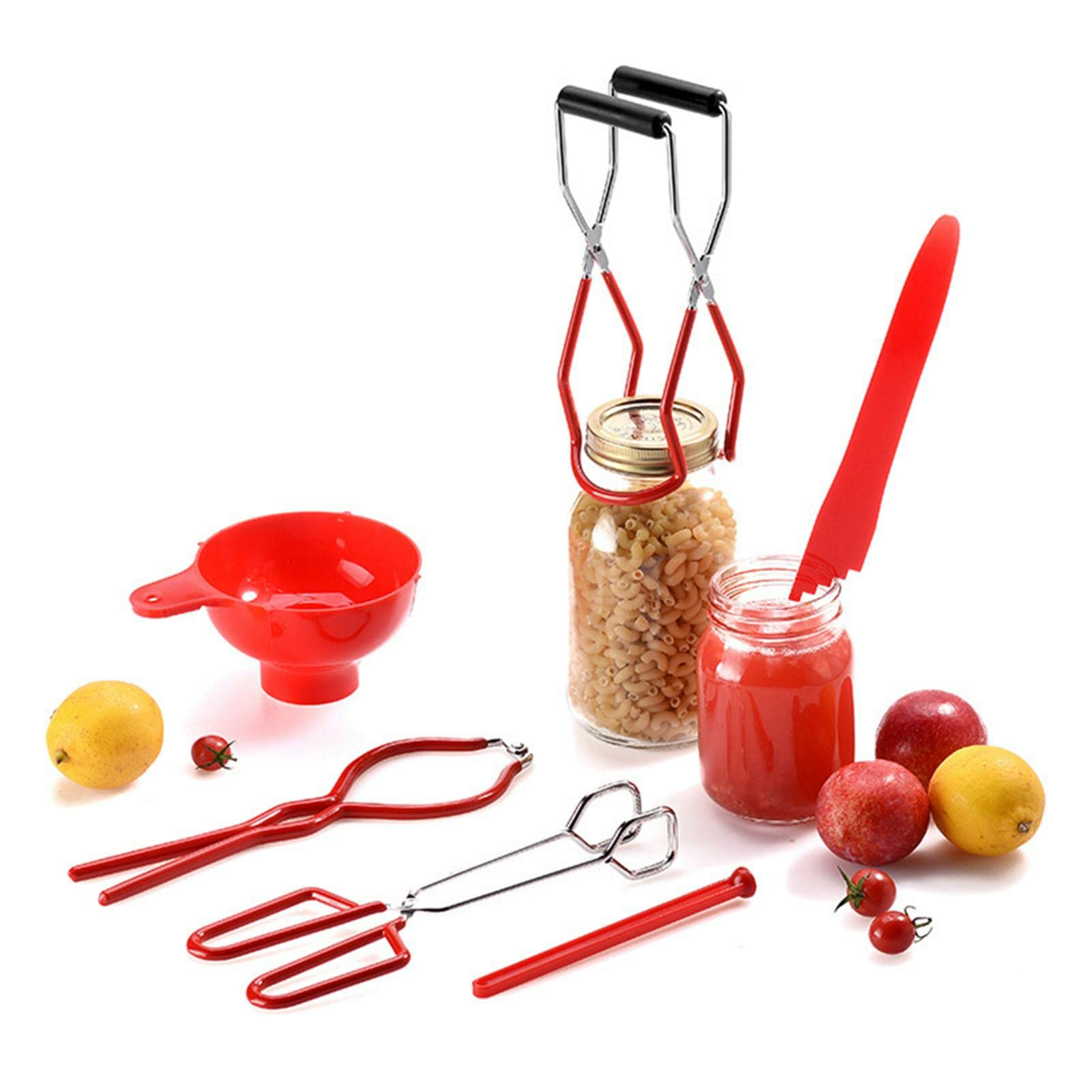 Mise en Conserve Kit Comprend Élévateur, Magnétique Couvercle Bocal Clé,Pinces, Mesureur, Maison Fournitures, Essentiels Coffret, 6 Pièce Ensemble(Rouge)