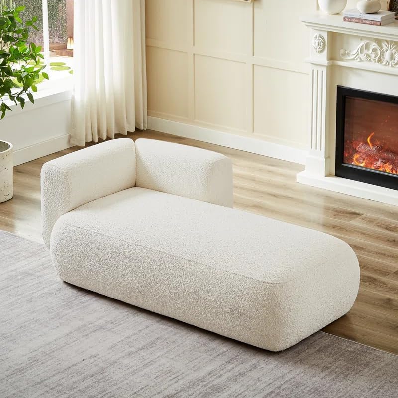 Image of Boucle Fabric Upholstered Samuel Diwan, Couch, Chaise Lounge, Settee, Sofa, Chaise Lounge, White