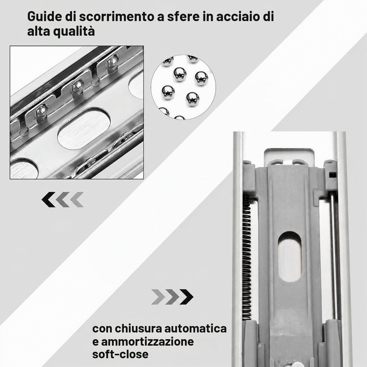 Guide per cassetti 600 mm, guide a sfera con portata di 45 kg, estraibili completi, guide telescopiche, dimensioni complete 1200 mm, 4 paia (8 pezzi)