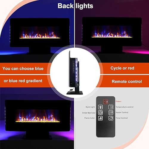 Miniatura 5 de Chimenea eléctrica delantera curvada de 36 pulgadas, chimenea eléctrica independiente o montada en la pared con color de llama ajustable y control