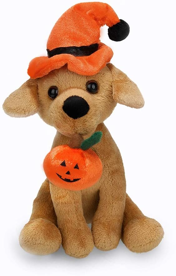 Plushland Halloween Pawpals 8 inches Puppy Dog Plush Stuffed Toy Comes with Hat and Halloween Jack O Lantern - Pumpkin for Kids on This Holiday (Labrador)