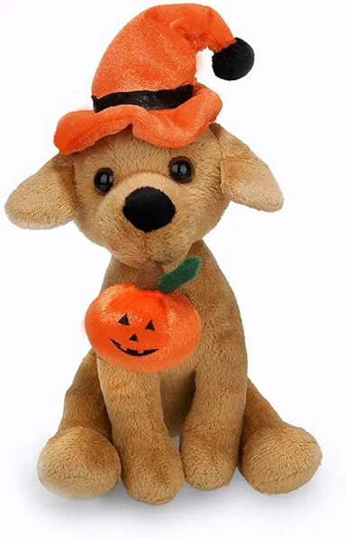 Plushland Halloween Pawpals 8 inches Puppy Dog Plush Stuffed Toy Comes with Hat and Halloween Jack O Lantern - Pumpkin for Kids on This Holiday (Labrador)