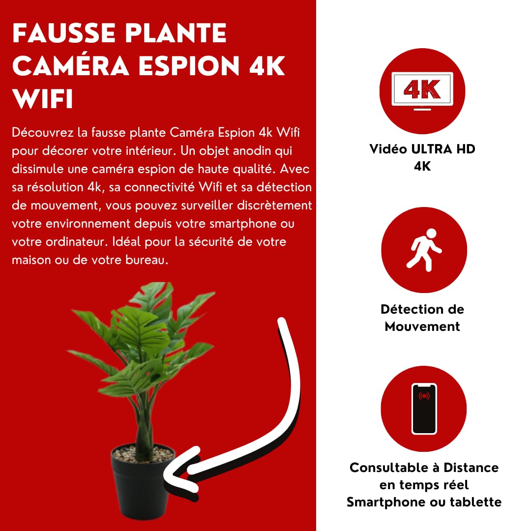 Générique Sztuczna roślina Kamera szpiegowska 4k WiFi