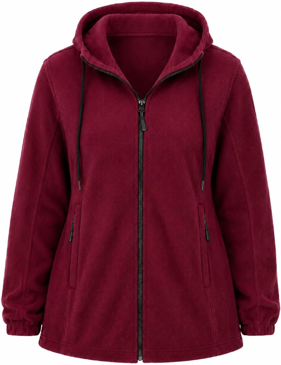 Plus Size Fleece Jacket Women Zip Up Hoodie Warm Coat Lightweight Casual