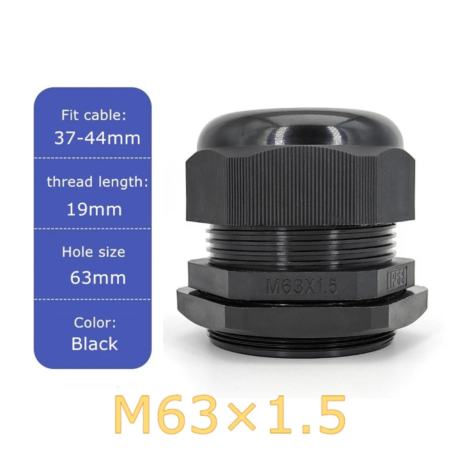1/6/12 piezas Prensaestopas anti-flexión con bloqueo de cable, prensacables metálicos, pasacables eléctricos, pasacables de goma, cables M63(12 pcs M63 Black)