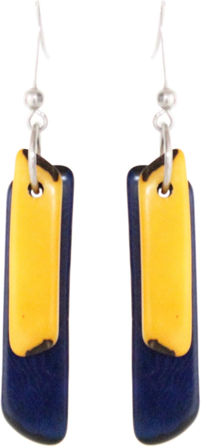 Duo Tagua Earrings in Blue and Yellow Handmade, Fair Trade, Lightweight by Florama Natural Jewelry