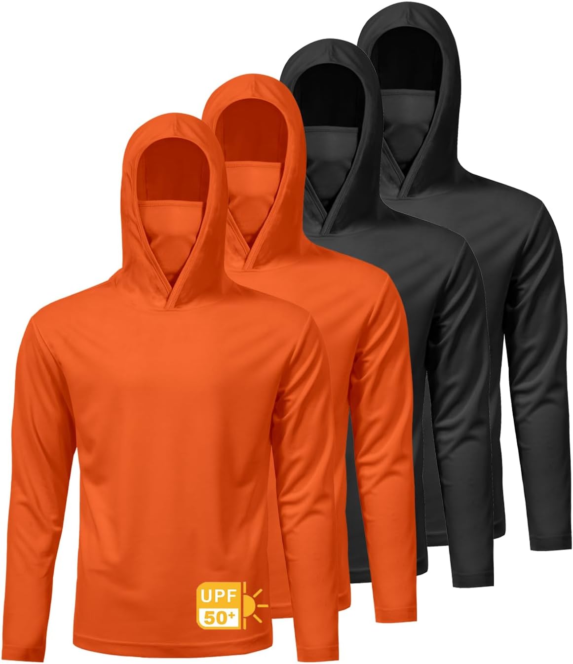 4 Pack Men's UPF 50+ Sun Protection Hoodie Shirts Long Sleeve Shirts Quick Dry Lightweight for Running Workout Hiking Fishing