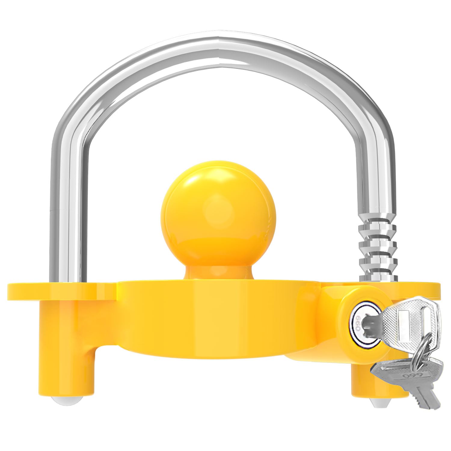 Funmit Trailer Lock Universal Coupler Ball Lock Fits 1-7/8", 2", and 2-5/16" Couplers, Boat Camper Accessories for Travel Trailers Adjustable Heavy-Duty Steel Hitch Lock Yellow