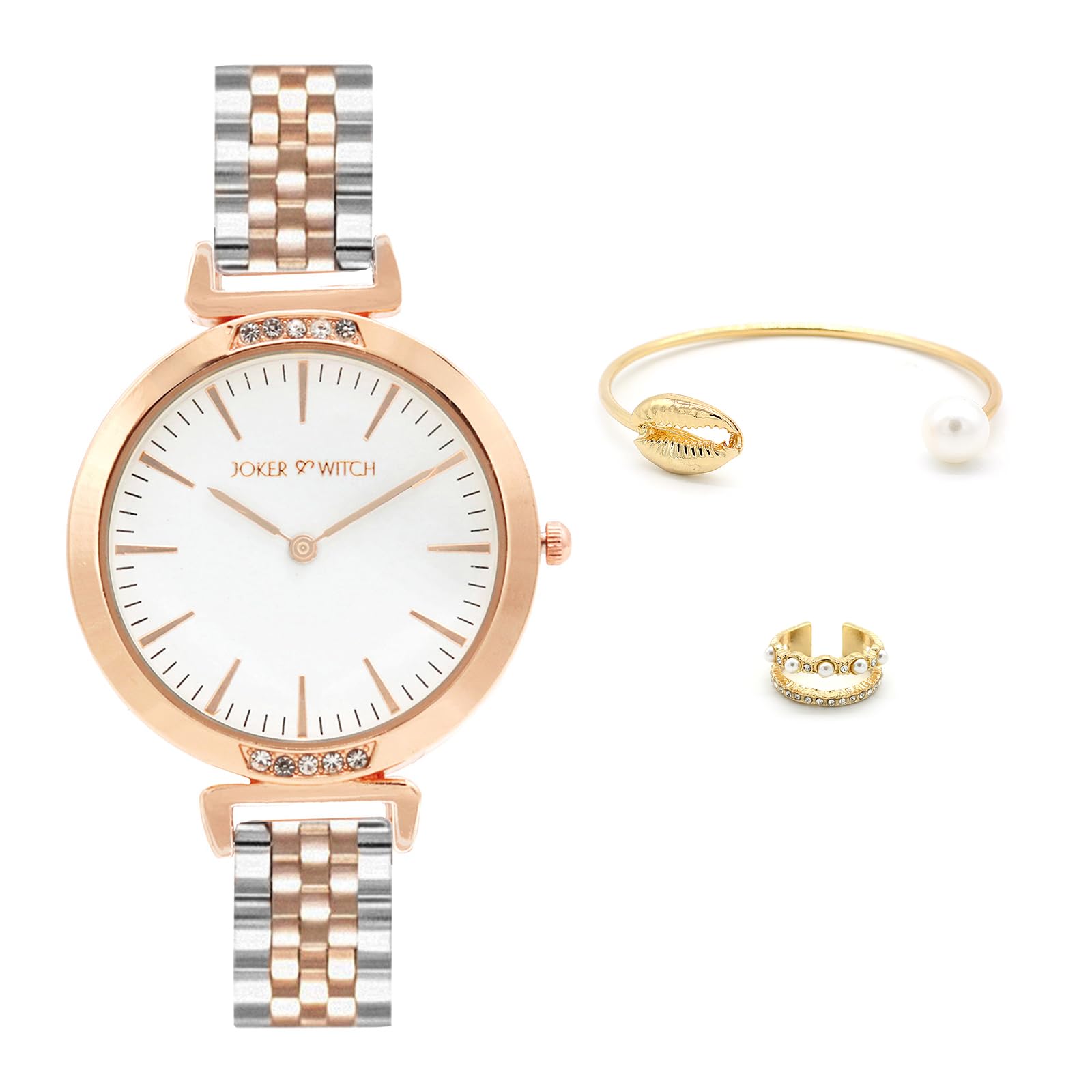 Joker & Witch Stainless Steel Women Shiny Luster Love Triangle Analogue Watch, White Dial, Multi-Color Band (B0C863T5NW) Amazon Price History, Amazon Price Tracker