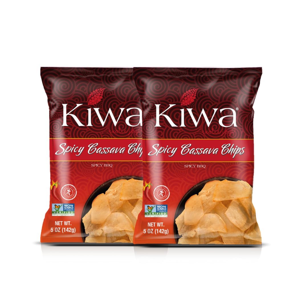Kiwa Cassava Spicy BBQ Chips 2-Pack – Gluten-Free, Vegan, Kosher, Non-GMO Snack – Made with Cassava, Natural BBQ Spices & Sea Salt – 5oz Bags (2 Count)