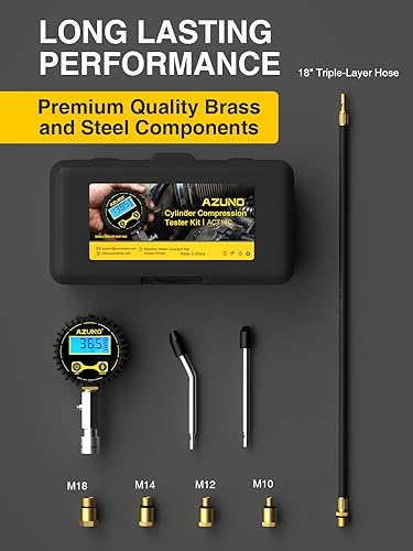 Miniatura 6 de AZUNO Probador de compresión automotriz medidor de compresión digital de 200 PSI para motor de gasolina kit de probador de compresión con adaptador
