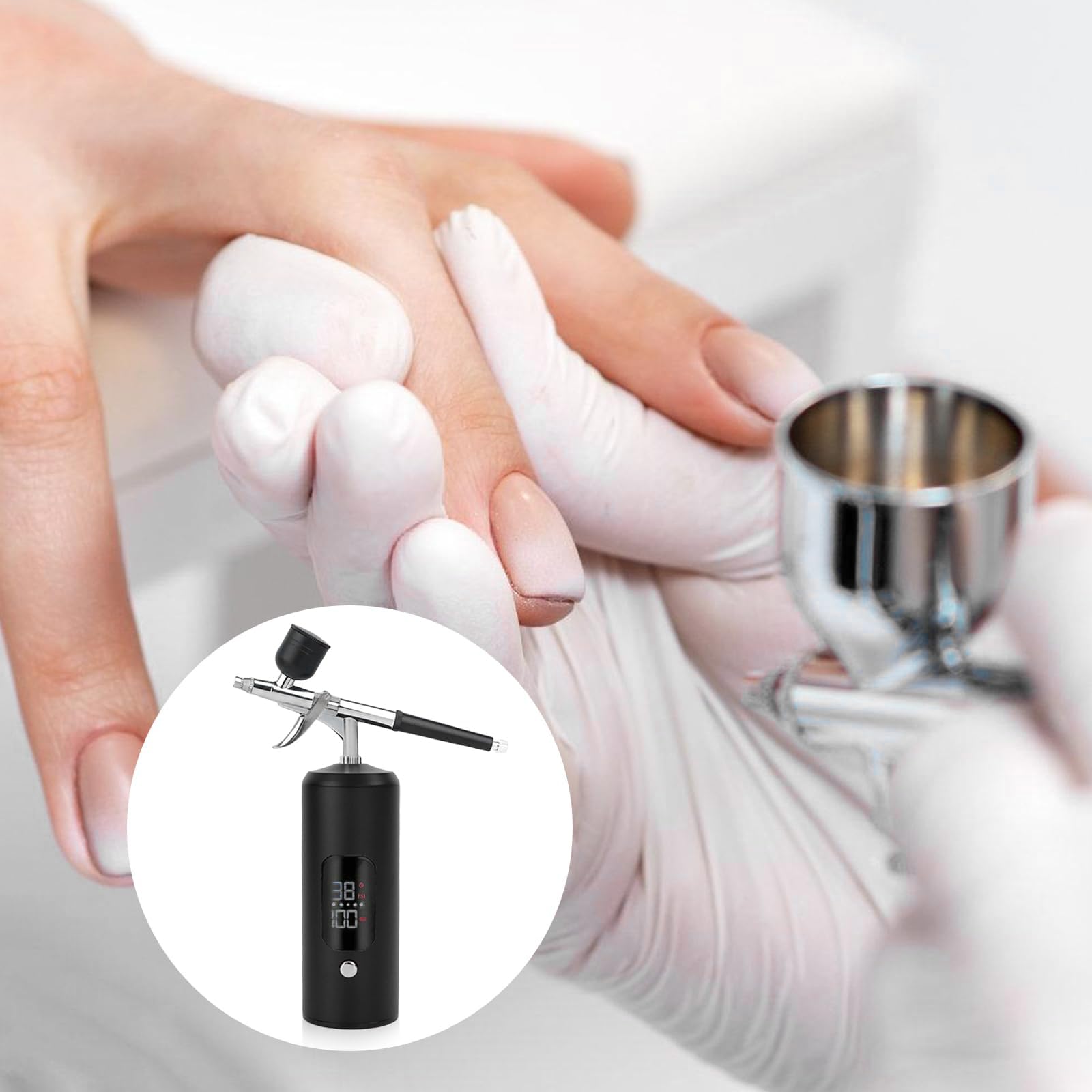 Set aerografo con compressore, 38 psi, senza fili, pistola aerografo portatile, kit aerografo ricaricabile, per nail art, decorazione di torte, trucco, tatuaggi (nero)