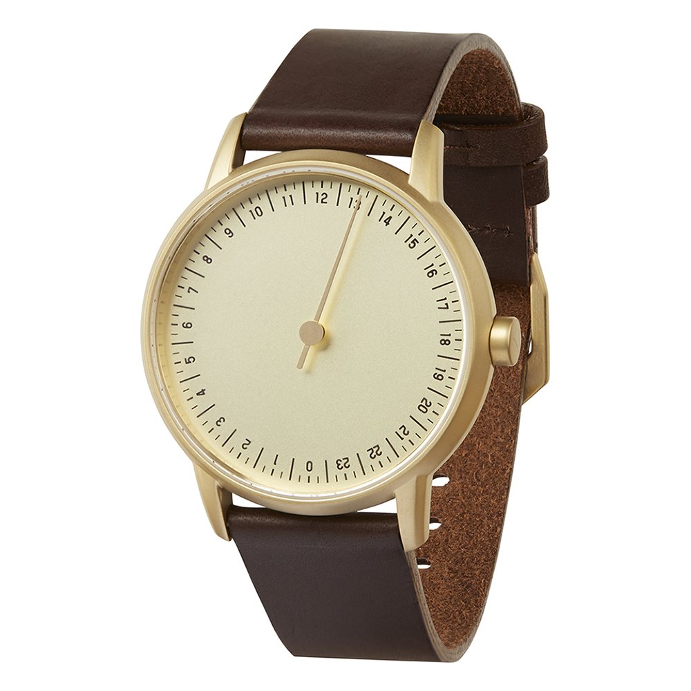 slow Round 08 - Dark Brown Leather, Gold Case, Gold Dial
