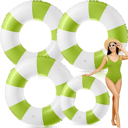Miniatura 18 de Flotadores inflables jumbo de 47.24 pulgadas para piscina, anillos de piscina a rayas azules y blancas, tubo inflable para mujeres adultas, verano,