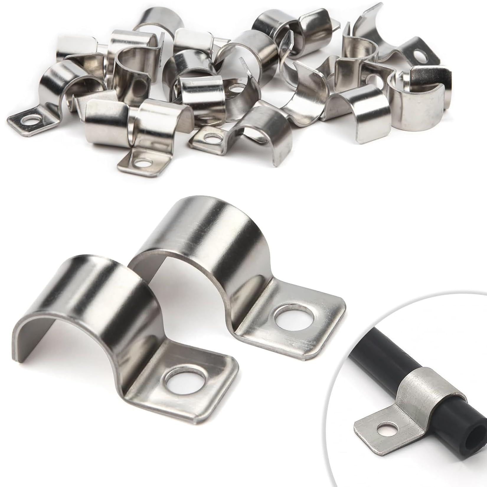 30 Unidades Abrazaderas Metalicas para Tubos Grapas para Cables Pared Ø 8 mm Cable Clips para Cables Alambres Cables de Red FijacióN de Vallas
