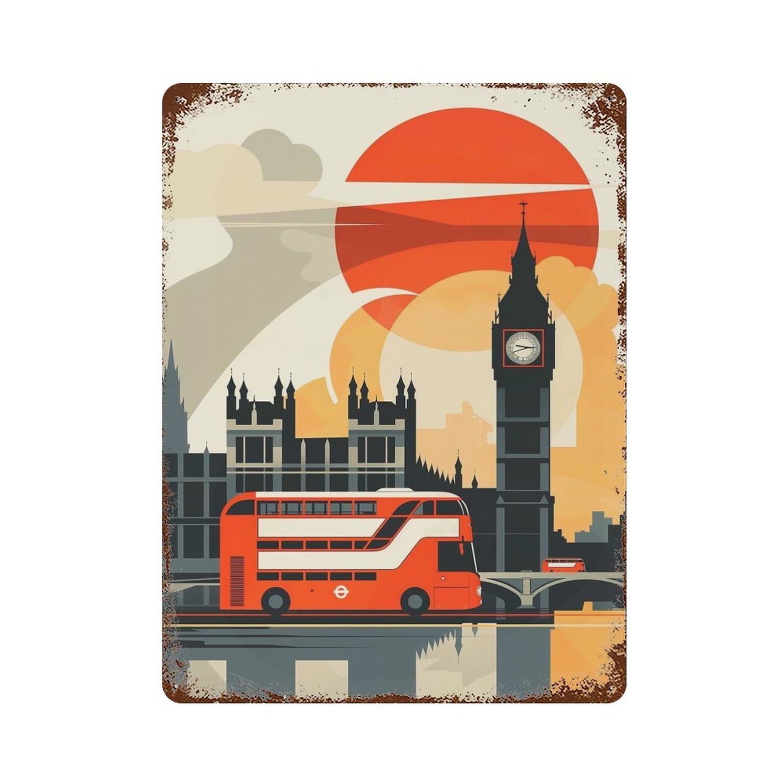 London IV Weathered Tin Sign 15.7"x11.8", Shabby Chic Decor for Garage, Pub Or Kitchen