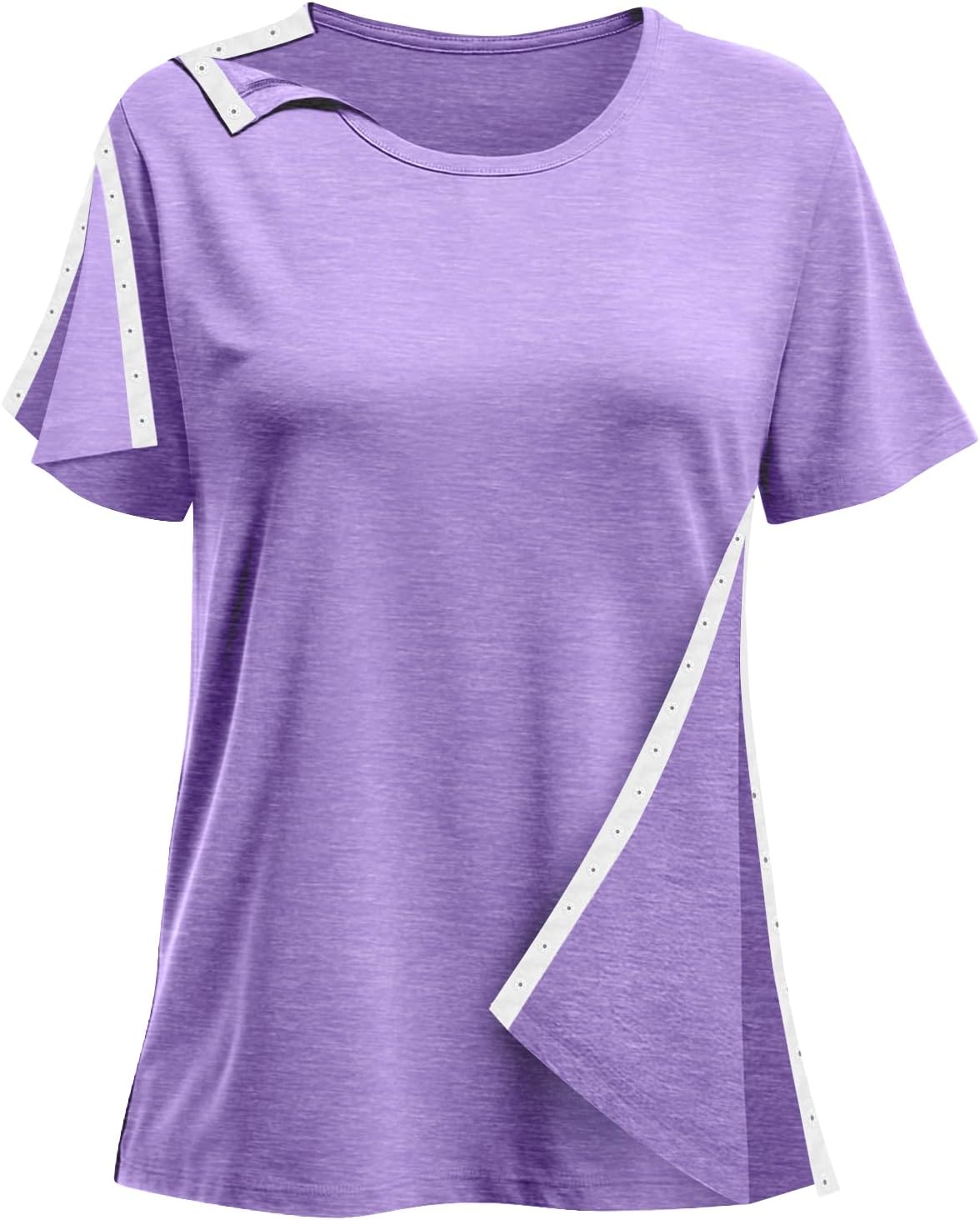 Post Shoulder Surgery Shirts for Women- Short Sleeve-Full Snap-Open Arm Shoulder Recovery Clothing Chemo Clothing