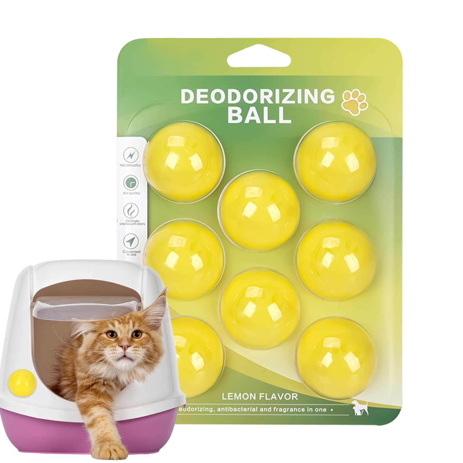 Deodorizer Balls - 8-Piece Long-Lasting Adhesive Freshener - Pet Smell Control Balls Odor Absorber | for Nest Mat Cage Litter Box Shoes Closet Wardrobe Carpets Furniture