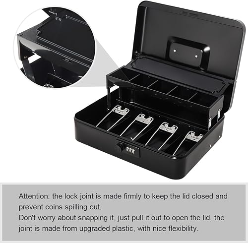 Vista 39 de Jssmst - Caja de efectivo de metal grande con bandeja de dinero,Caja de bloqueo Blanco con cerradura de combinación