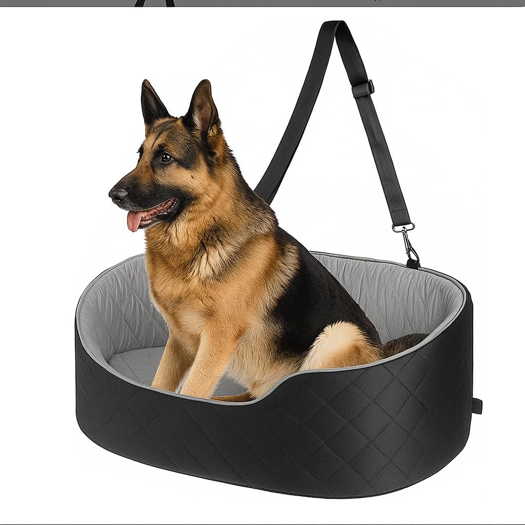 LN COZY CORNER Plush Dog Car Seat for Large Medium Dogs Cats, Comfortable Memory Foam Pet Car Seat with Safety Leash Non-Slip Base, Washable Pet Car Seat Sofa, Soft Secure for Puppy Travel, Black, L