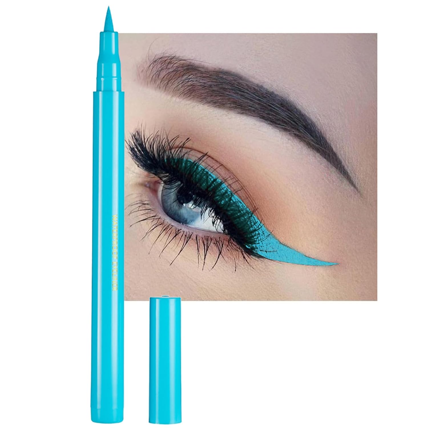 Liquid Eyeliner, Sky Blue Eyeliner Liquid, Long-lasting Colored Eyeliners, White Black Red Brown Green Purple Waterproof High-pigmented Colorful Eyeliners for Eye Makeup,1PC Sky Blue
