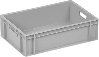 10 x Euro Containers - 600x400x175 Closed handles) - Grey Stacking Plastic Crates - Heavy Duty Storage Boxes - Food grade Bakery/Dough tray