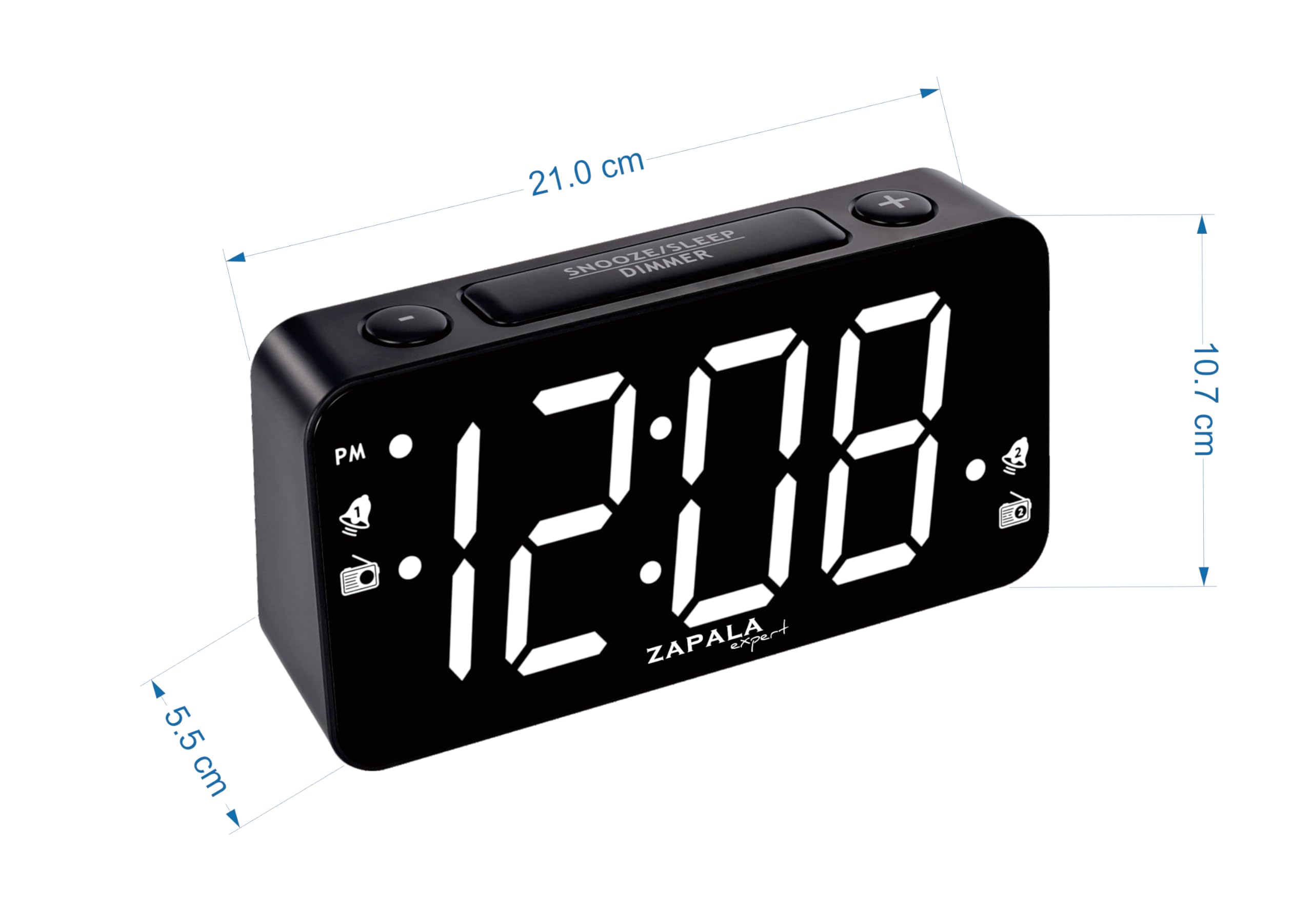 Radiosveglia con 2 sveglie, display a LED Jumbo, radio FM digitale con porta di ricarica USB, volume e dimmer regolabili, snooze per bambini che dormono profondamente