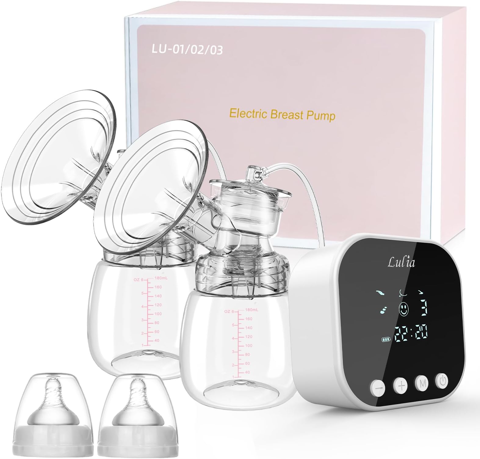 Lulia Double Electric Breast Pump, 4 Modes & 9 Levels Strong Suction Portable Breastfeeding Pump, Anti-Backflow, BPA Free with LCD Display, Easy Clean