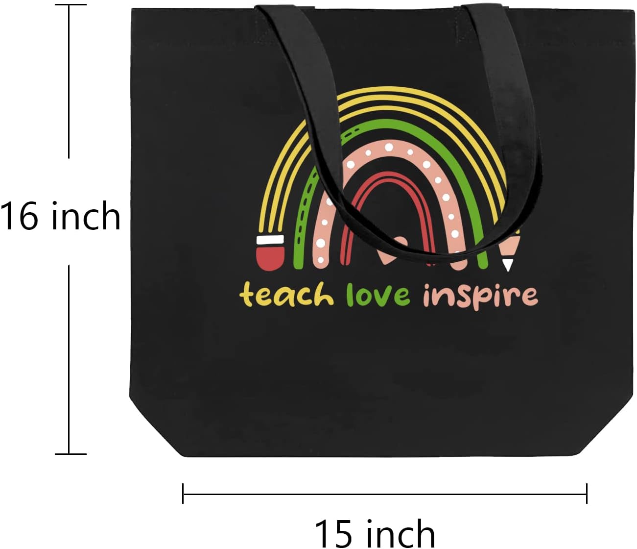Teacher Appreciation Gifts for Women, Black Canvas Tote Bag with Pocket, Teacher's Day End of School Work Bag, Kindergarten Daycare Back to School Present