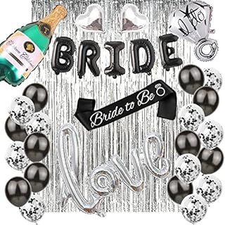 28pc Bachelorette Party Favors Kit for Bride to Be Bridal Shower Balloons Sash Bachelorette Party Decorations for Bridal Shower, Engagement Party Decorations Set (Black)